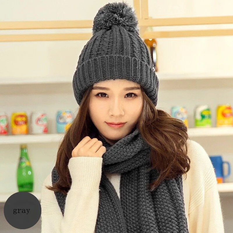 

BING YUAN HAO XUAN Wool Fashion Winter Skullies Beanies Crochet Knit Cap For Women Warm Scarf And Hat Knitted Hat Pompom Beanie