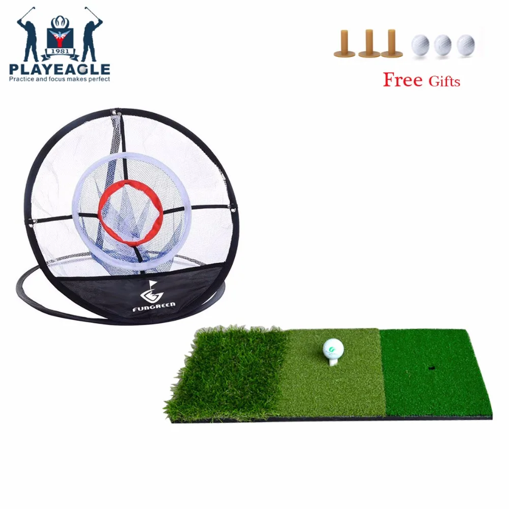 FUNGREEN 12 ''x 24'' الغولف التقطيع حصيرة وصافي داخلي في الهواء الطلق الفناء الخلفي ممارسة حصيرة الجولف مع كرة جولف بروتابلي جولف التدريب المعونة