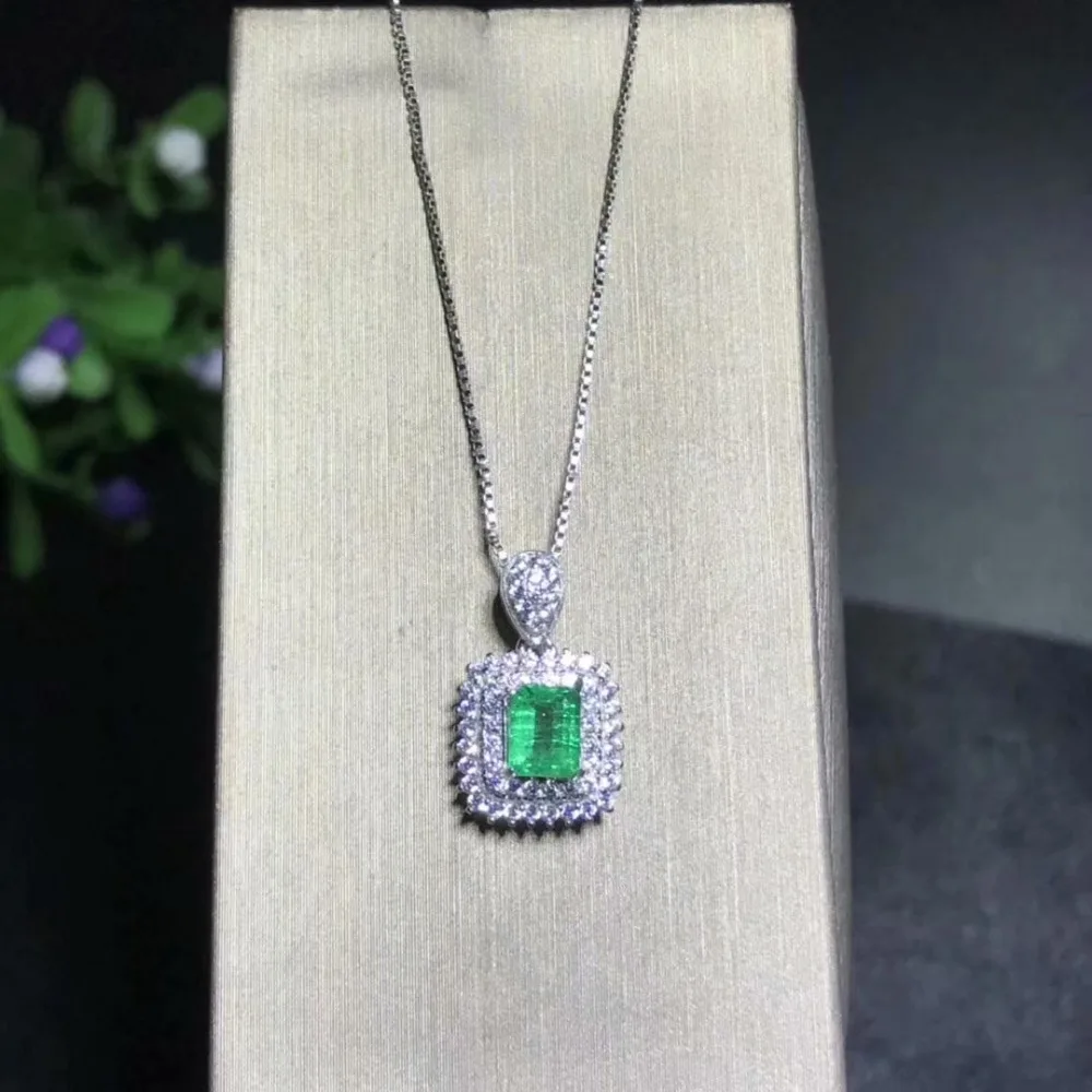 Pendentif en pierre naturelle verte émeraude pendentif en pierres précieuses naturelles S925 argent