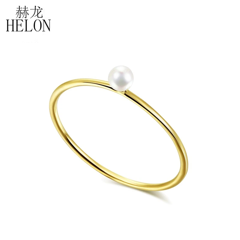 HELON Solid 14 K желтого золота Сертифицированный круглый подлинное пресноводное обручальное кольцо с жемчугом женские свадебные модные ювелирные изделия подарок
