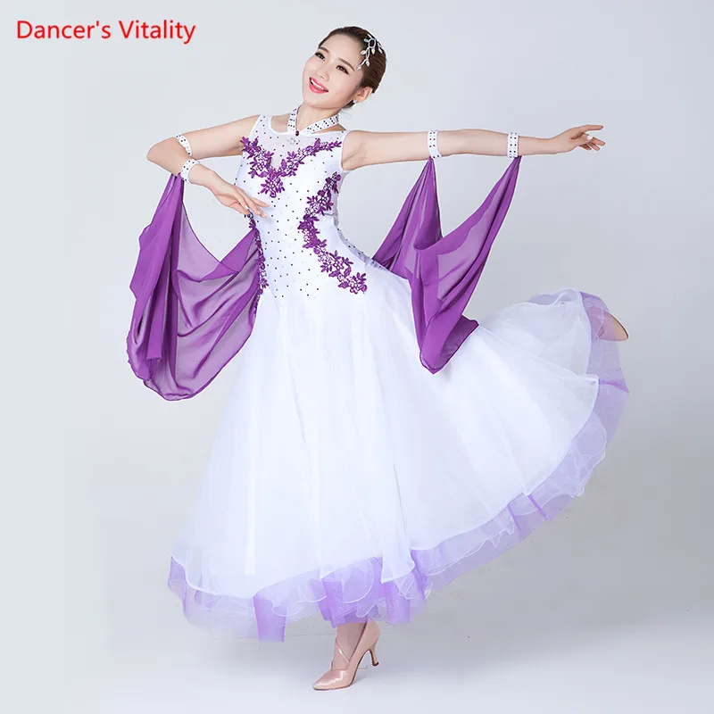 

Professional Women's sleeveless Ballroom Dance Dresses Waltz Flamenco Tango Competition Standard black white Dress for Women
