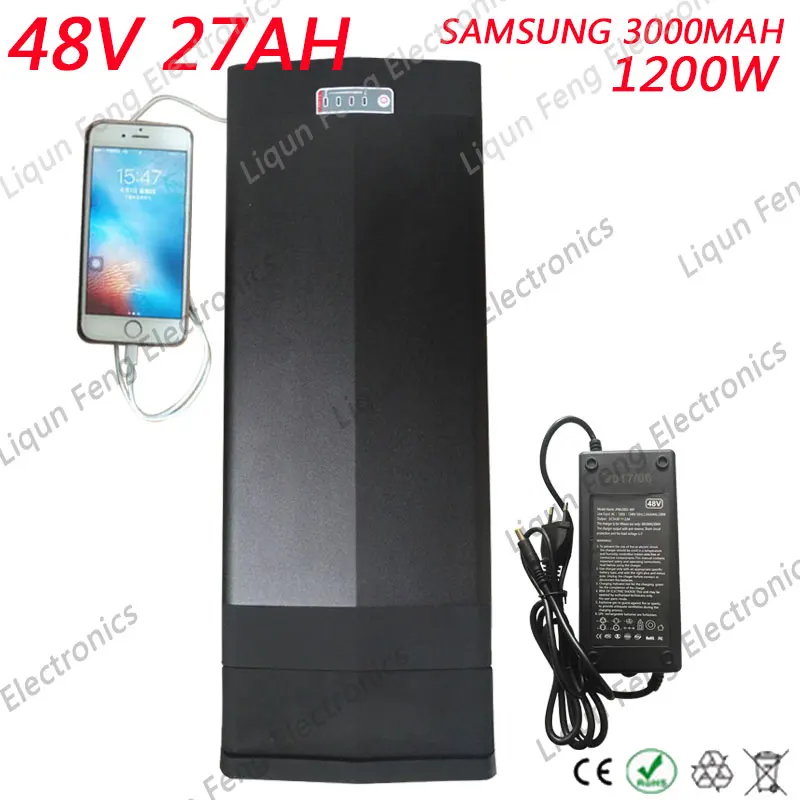 48В 1200 Вт Батарея Ebike 27ач задняя стойка литий ионная батарея для Samsung cell с usb портом