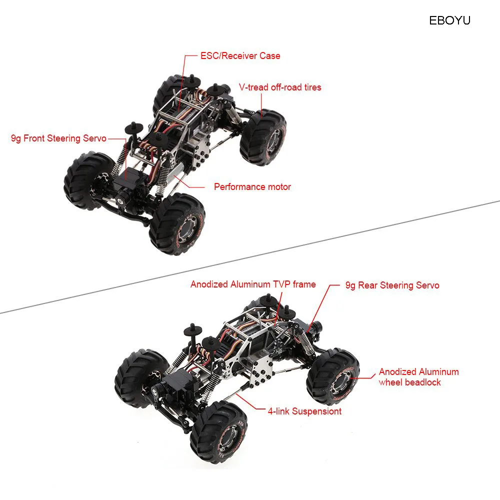 EBOYU 2098B 1:24 2,4 GHz 4WD 4WS Devastator Rock RC Crawler RTR с двойным сервоприводом внедорожный Радиоуправляемый автомобиль RTR-случайный цвет