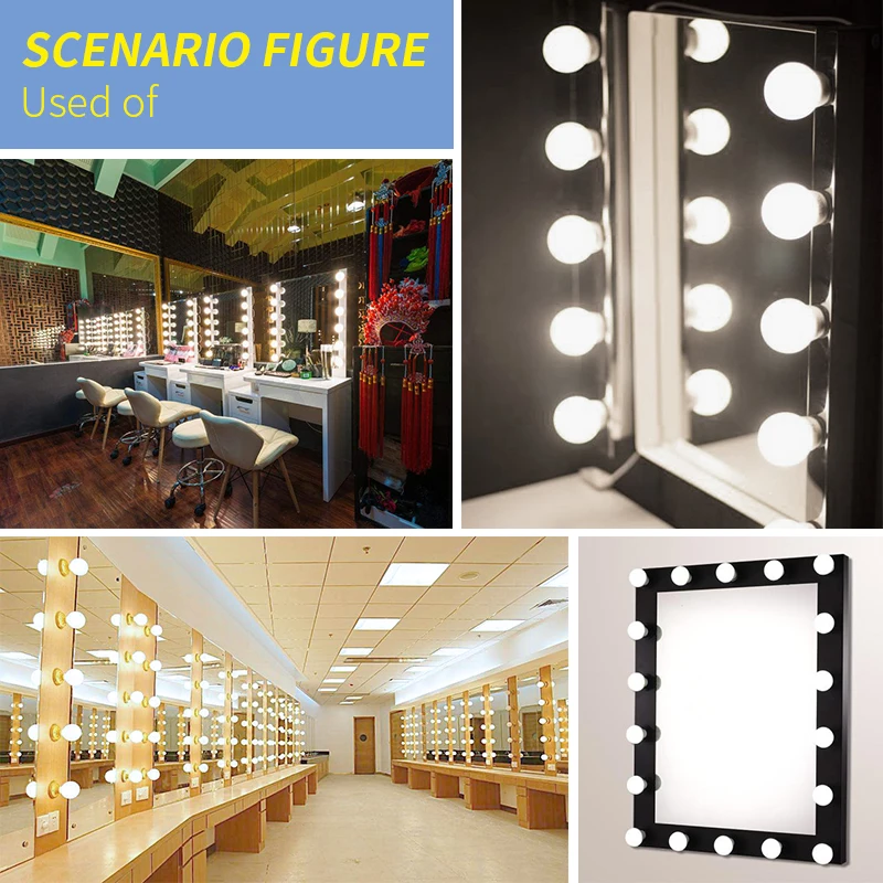 

12V Makeup Vanity LED Light Bulb 6 10 14 Bulbs Kit for Dressing Table with EU US Adapter Wall Lamp Bulb Chain Stepless Dimmable