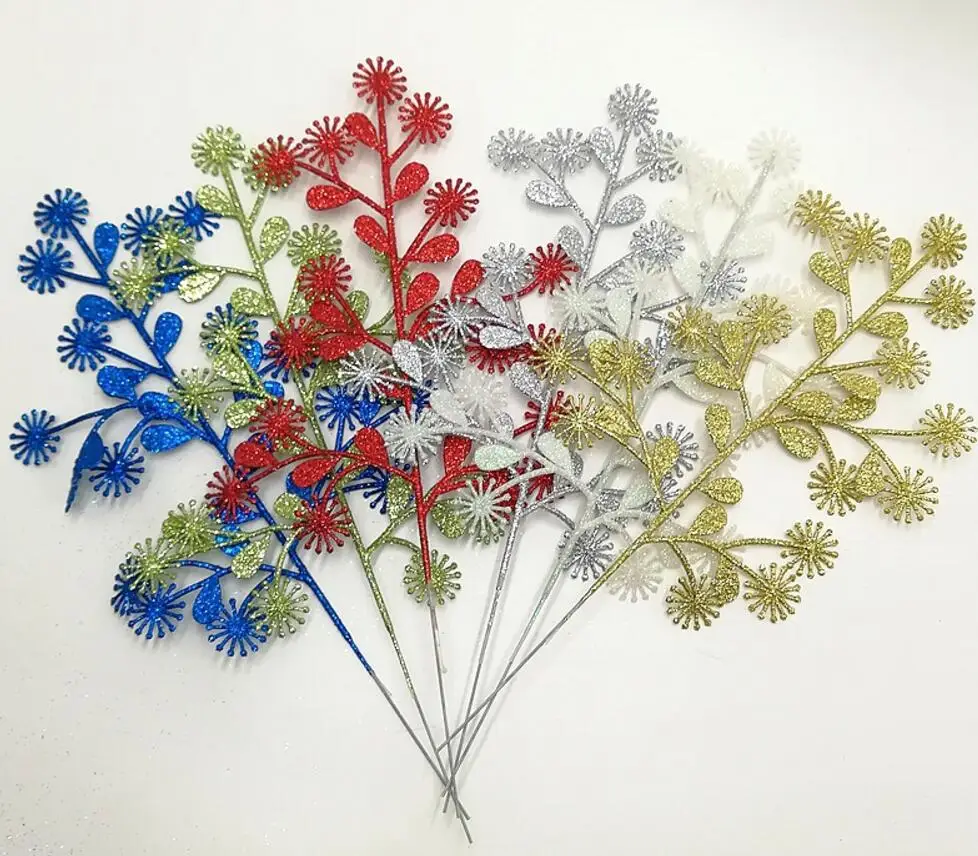 

20pcs 32cm Glitter Powder Snowflake Leaf Branch Flower Arrangement For Wedding Christmas Party Tree Venun Hanging Decoration