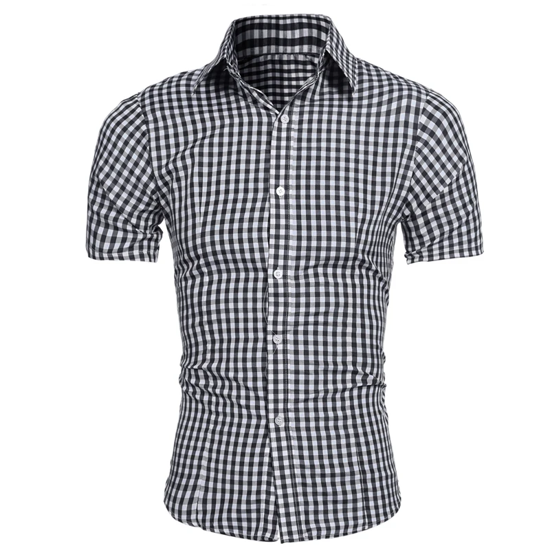 Модные Для мужчин одноцветное короткий рукав рубашки мужская одежда рубашка Рубашки в клетку Для мужчин s Повседневное с короткими