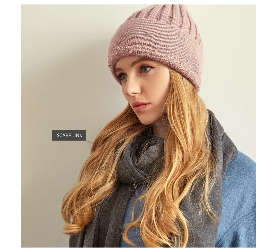 VIANOSI New Fashion Wool Winter Hats for Women Beanies with Pearl Fashion Warm Cap Brand Bonnet