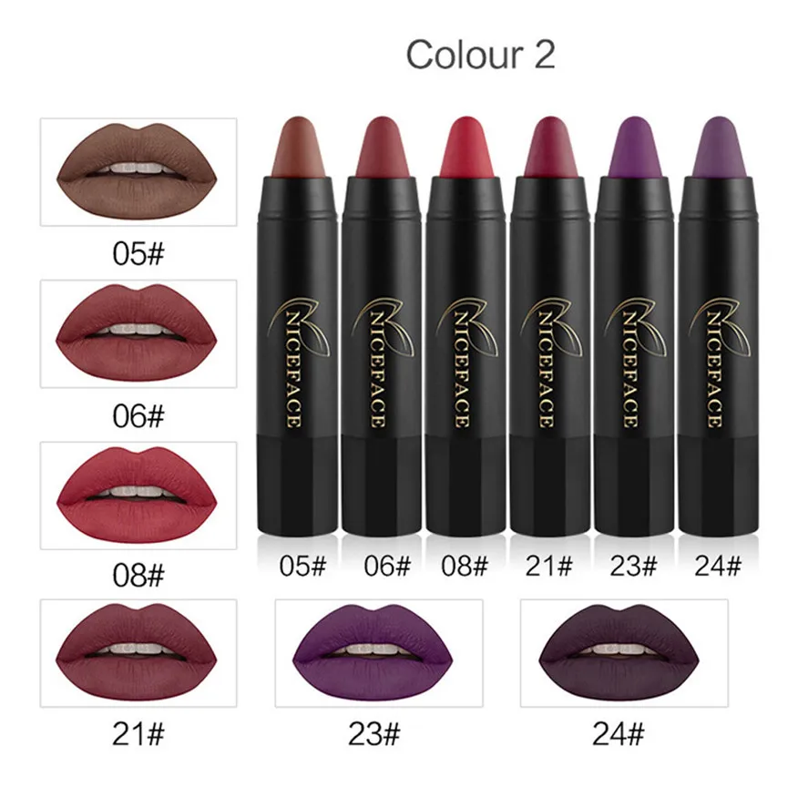 New Matte Lipstick Set NICEFACE 6Pcs Long lasting Velvet Matte Color Pencil Lipsticks Sexy