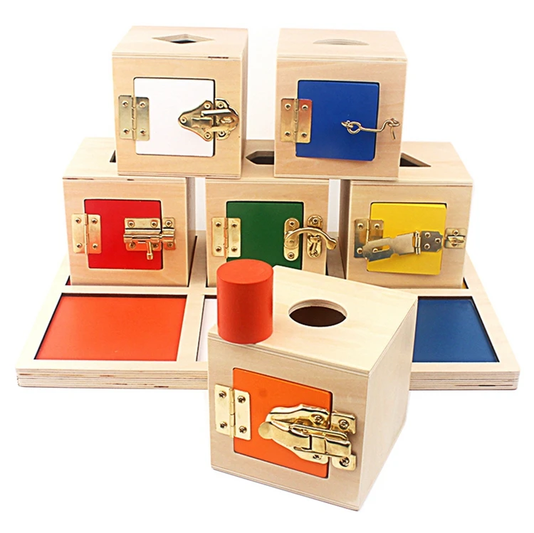 Montessori Daily Life Multifunctional Learning 6 Unlock Box Exercises Toys Practical Training Wooden Toys Metal Lock 16 24 Month Aliexpress