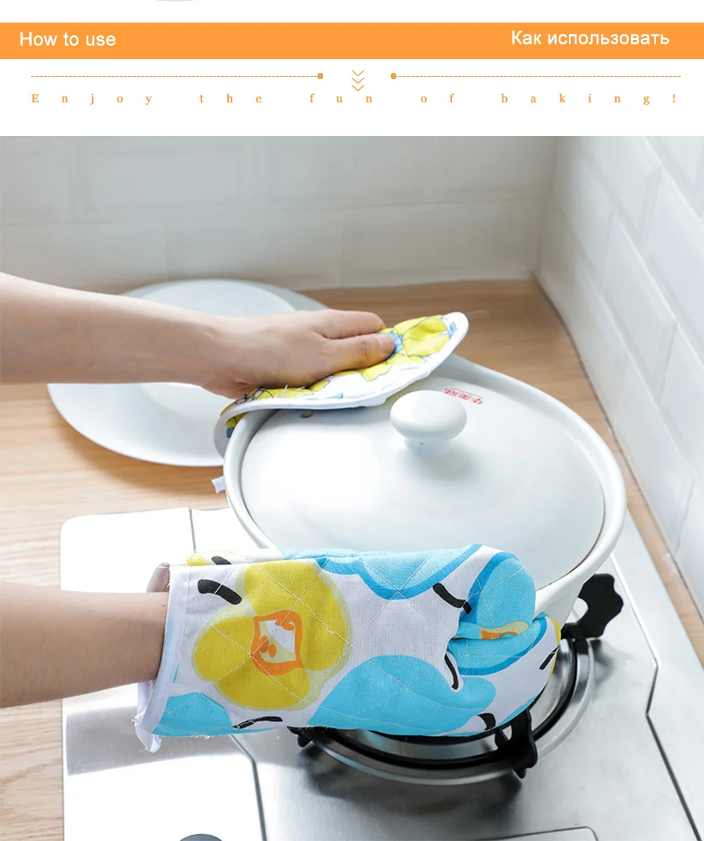 FEBWIND хлопковые кухонные прихватки для кухни набор пекарских рукавиц термостойкие для плиты Перчатки Нескользящие напечатанные Прихватки/перчатки 210