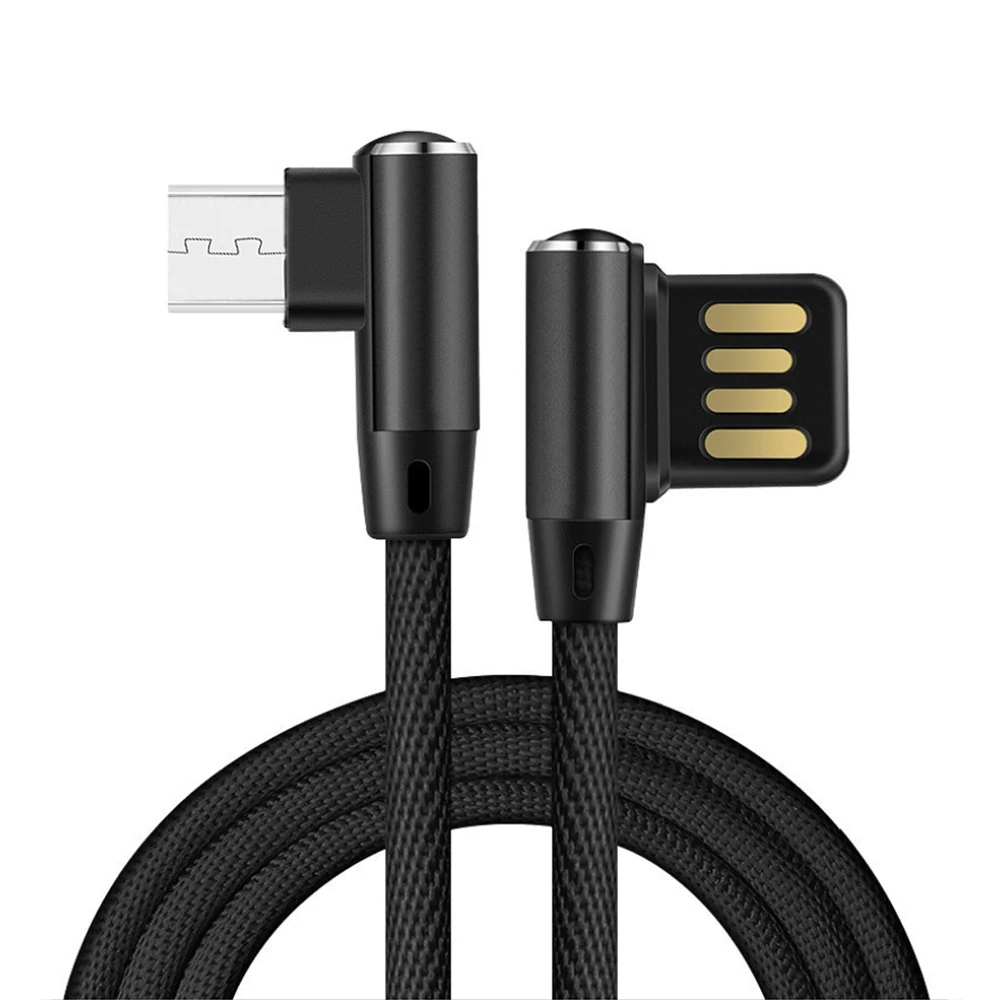 FBYEG 90 درجة عكسها المحمول الهاتف كابل المصغّر usb/نوع C كابل النايلون مضفر 2.4A سريع شحن L نوع الكوع لعبة كابل