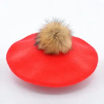 COKK, зимние шапки для женщин, шерстяной берет с натуральным мехом енота, шапка с помпоном, женский берет для девочек, мягкая теплая шапка Boina Feminina Gorras - Цвет: Red