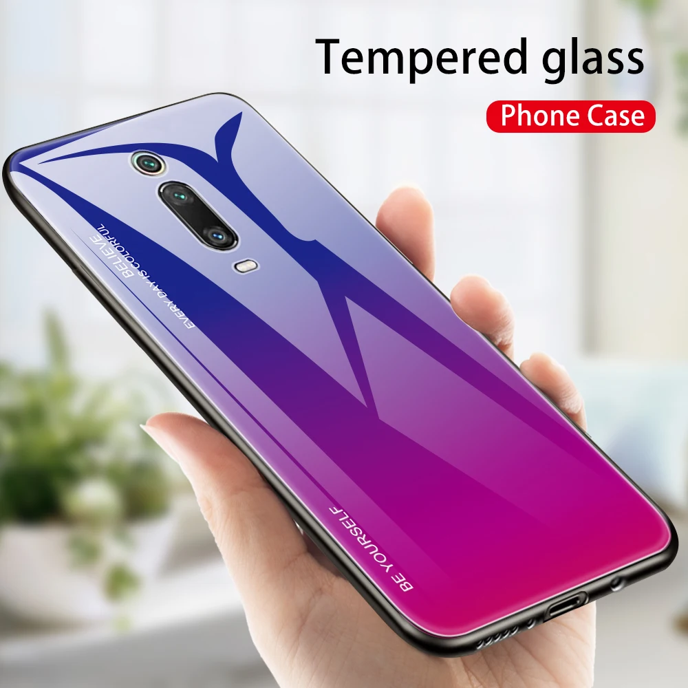 

Luxury Cover Phone Case For Xiaomi Redmi K20 Mi 9T Pro Gradient Tempered Glass Cases Silicone Bumper Anti-scratch Cover