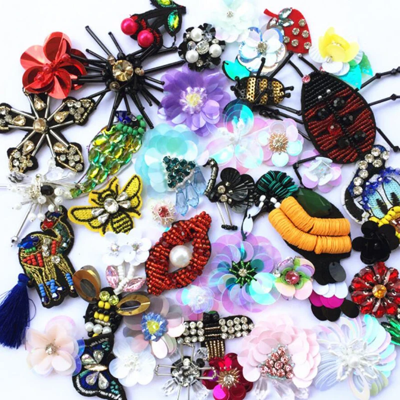 

3D Handmade Rhinestone Sew Patch DIY Embroidery Applique Flower Patches For Sewing Craft Decoration Collar Patch Clothing Bags