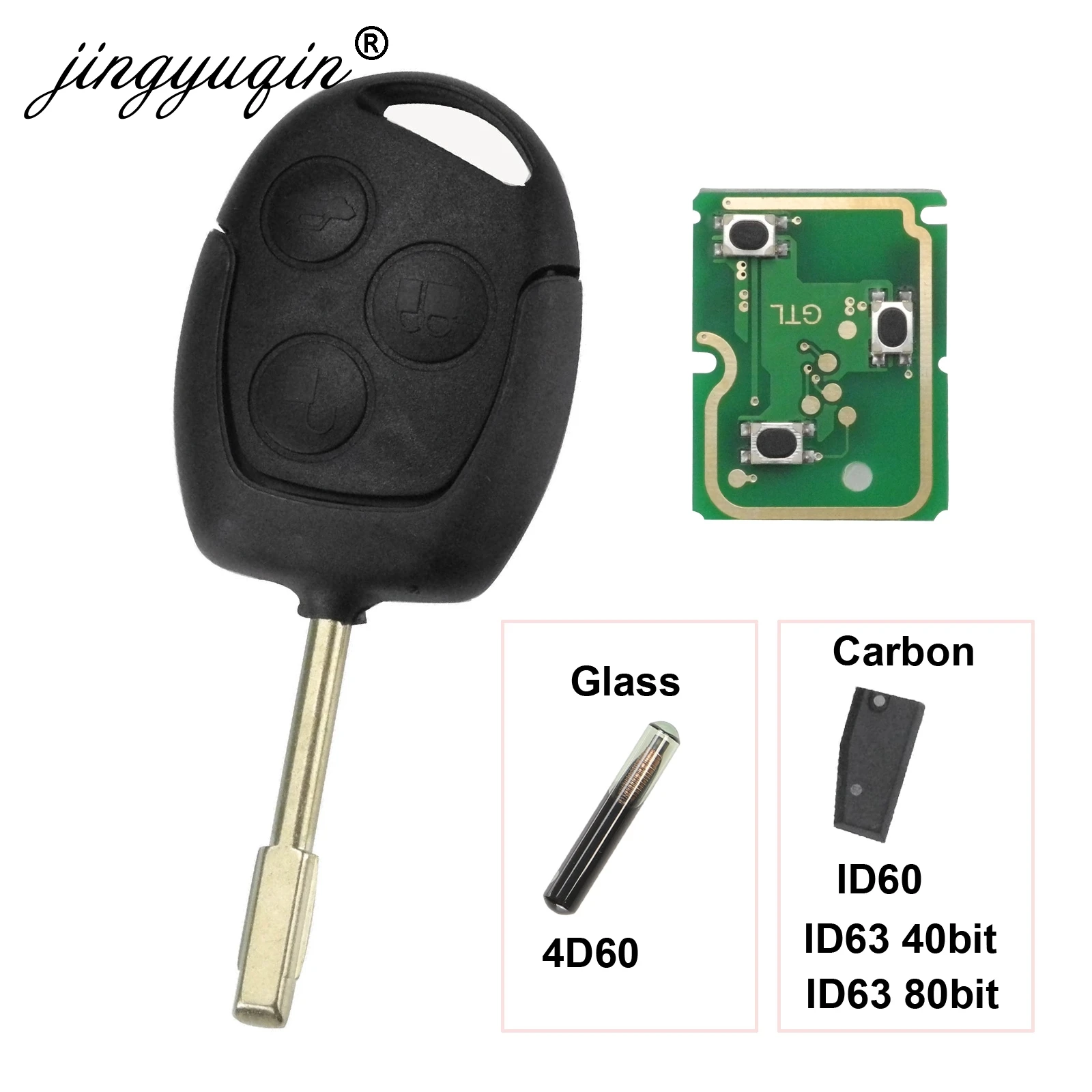 Jingyuqin 3 кнопки дистанционный ключ брелок 315 МГц 433 4D60 ID63 чип для Ford Mondeo Focus Fusion Fiesta