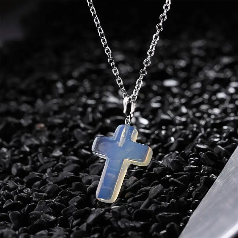 

Punk Jewelry Metal Cord Choker Necklace Rose Purple Tiger Eye Opal Real Natural Quartz Stone Cross Drop Pendant Necklaces