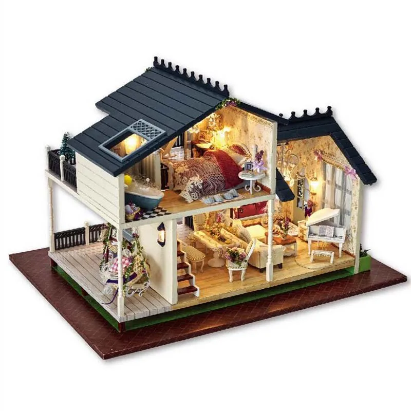 DIY Doll House With Furniture Model Building Kits 3D Miniature Coffee