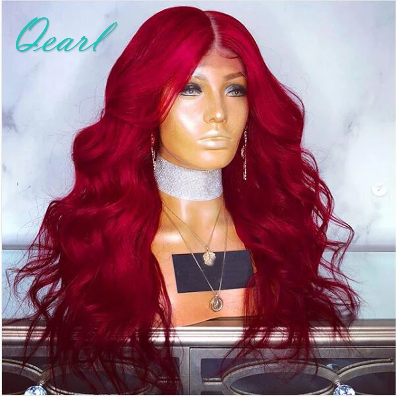 dark red body wavy 150% lace front wig (2)