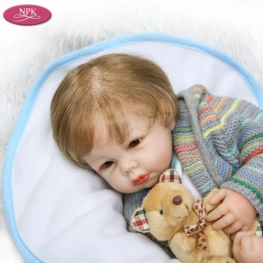 NPK 50CM Silicone Reborn Baby Doll Lifelike Newborn Boy + Soft Toys Bear Boneca Reborn Bebe Menino Brinquedos Magnetic Pacifiers (7)