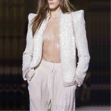 Hytrade/Новинка года; Сезон Зима; модное женское облегающее платье с блестками для знаменитостей; вечерние платья с длинными рукавами; Клубное сексуальное Белое пальто; Женская однотонная куртка
