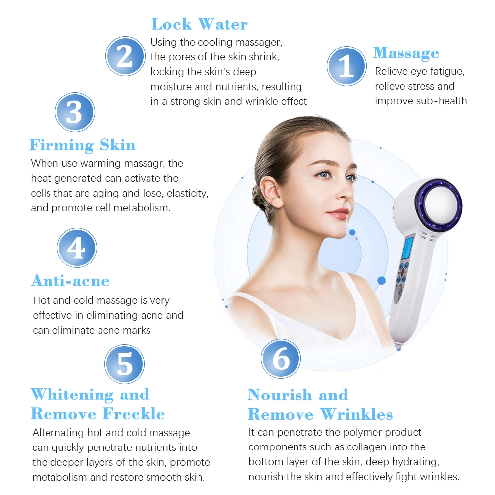 Face Care Device Hot Cold Hammer Cryotherapy Blue Photon Acne Treatment Skin Beauty Massager Lifting Rejuvenation Facial Machine