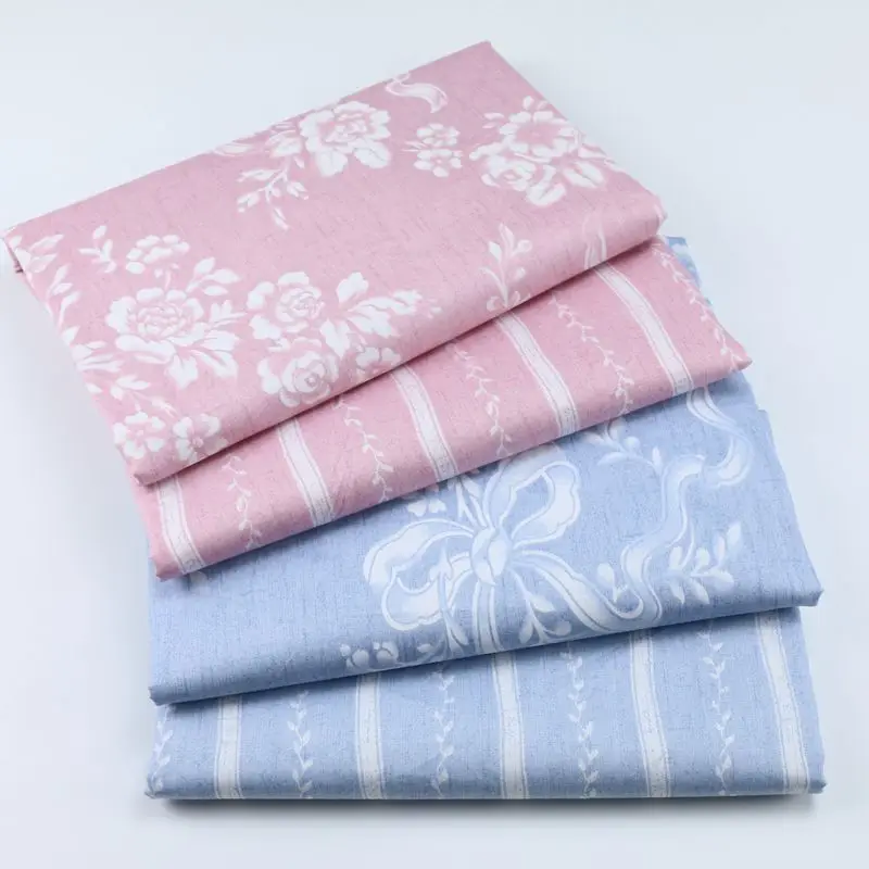 

100% cotton twill cloth PINK BLUE big bowknot flowers floral stripe vine fabric for DIY bedding apparel handwork patchwork decor
