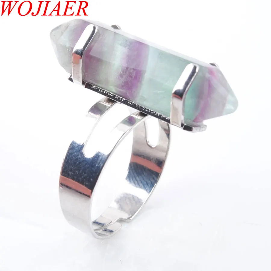 

WOJIAER Unique Ring for Women Natural Stone Round Beads Casual Finger Rings Flourite Silver Color Party Jewelry 1P PX3037