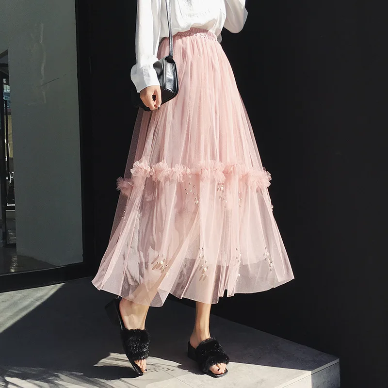 

The new 2019 summer embroidery bust skirt Beading of bitter fleabane skirt teamed holiday veil woman skirt