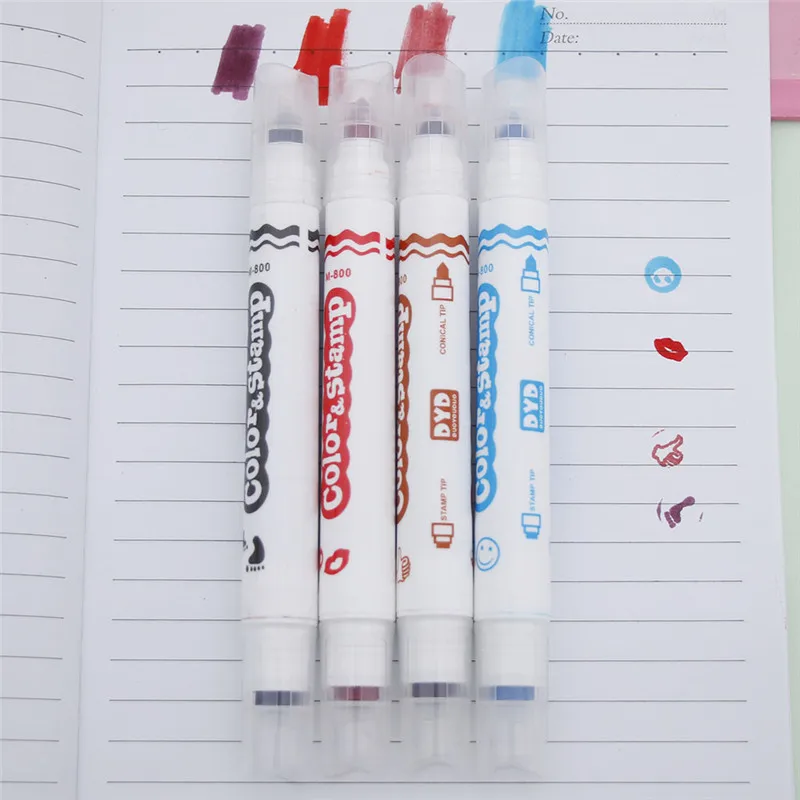 Креативный цветной двойной маркер со штампом флуоресцентные корейские Ручки Маркеры для рисования