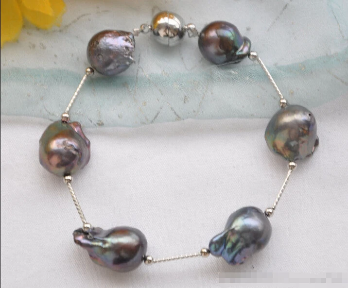 

Z5605 REAL 8" 17mm black BAROQUE KESHI REBORN PEARL gild 5star bracelet @^Noble style Natural Fine jewe SHIPPING new >>free ship