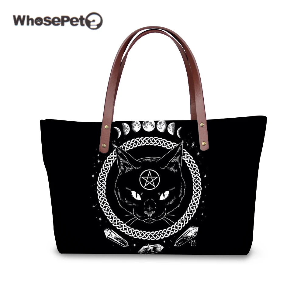 

WHOSEPET Gothic Moon Phase Witchcraft Cat Black Women Purses and Handbags Female Shoulder Bag Fashion Large Tote Bag Baobao 2018
