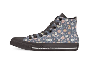 

Flower Meower (Navy) Design breathable Casual High Top lace-up Canvas shoes sneakers