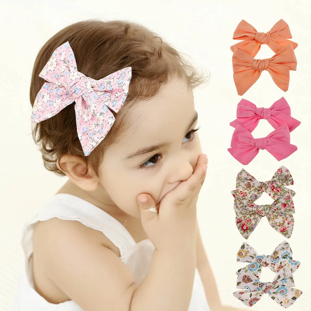 

2pcs/1lot Floral Fabric Hairpins Big Bow Hair Clips Bowknot Barrettes For Girls Hair Accessories Kids Headwear Cotton 10.5cm