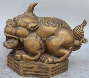 

10" Bronze Fengshui Guardian Dragon Beast Pixiu Chi-lin Unicorn Ruyi Sculpture