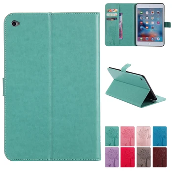 

For iPad Mini 4 Case Cover Embossed Cat Tree PU Leather Wallet Stand Case with Auto Wake/Sleep Smart Cover Skin Shell