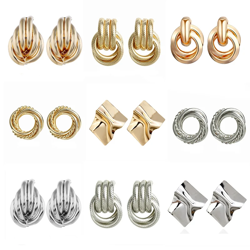 

Pomlee Vintage Metal Gold Silver Statement Stud Earrings for Women Girls Wedding Party Design Fashion Earrings Jewelry 2019 new