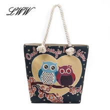 Fashion Owl Canvas Tote Bags for Women Cartoon Printing Large Beach Retro National Female Single Shoulder Handbag High Quality