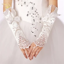 White bridal gloves long satin design lucy refers to the wedding lace diamond bow accessories G008