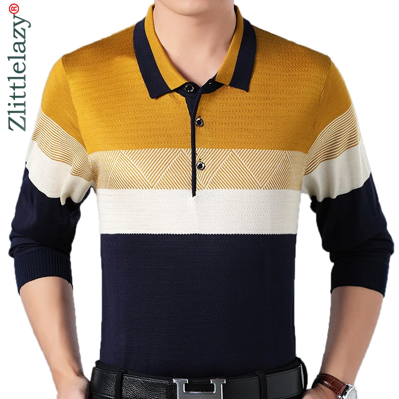 Дизайнерская брендовая приталенная рубашка поло с длинным рукавом мужские повседневные трикотажные полосатые мужские поло винтажные Роскошные качественные футболки 56812