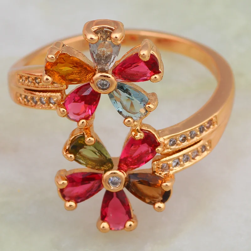 Женское кольцо с драгоценным камнем желтое золото размеры 6 7 8 9 R580|ring size|fashion rings for