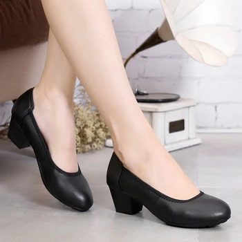 

Nice Fashion Spring Thick Heels Women Pumps Genuine Leather Wedges Work Shoes Woman High Heels Casual Women Shoes