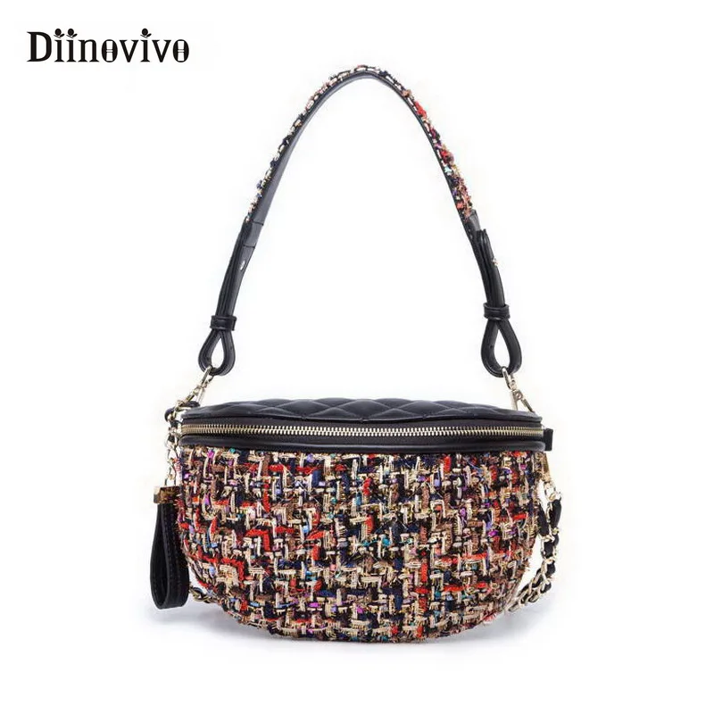 DIINOVIVO, новинка, Женская поясная сумка, модный дизайн, волоконная вязаная сумка на плечо, из искусственной кожи, поясная сумка, сумка на цепочке, WHDV0610