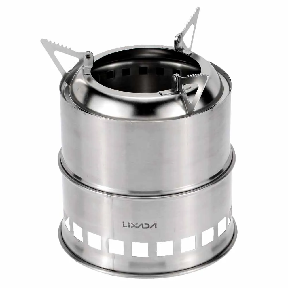 Lixada Portable Stainless Steel Lightweight Folding Wood Stove Pocket Stove for Camping Cooking Picnic Backpacking OutdoorlI