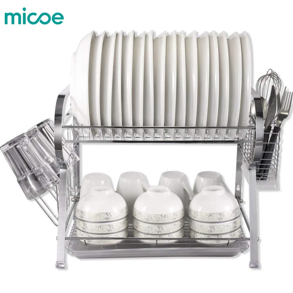

MICOE Drainer Dish Rack With Cutlery Holder And Cup Holder 2 Tier Vegetable Plate Knife fork Chopsticks Stora