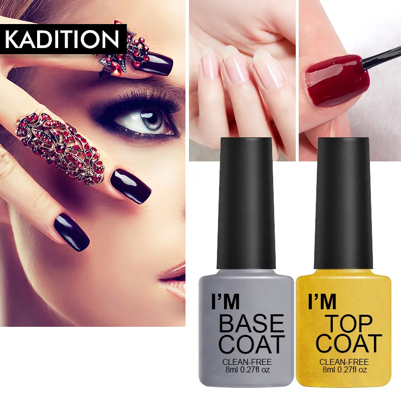 

KADITION 8ml Base Coat Gel Nail Polish No Wipe Top Coat Color Matte UV Top Coat UV LED Soak Off Gel Varnish Lacquer Nail Art