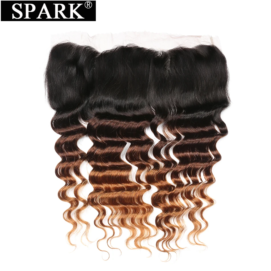Spark Hair Ombre Brazilian Loose Deep Wave 13x4 Swiss Lace Frontal Closure Free Part Remy Human Hair Closure 1B/4/30 Color