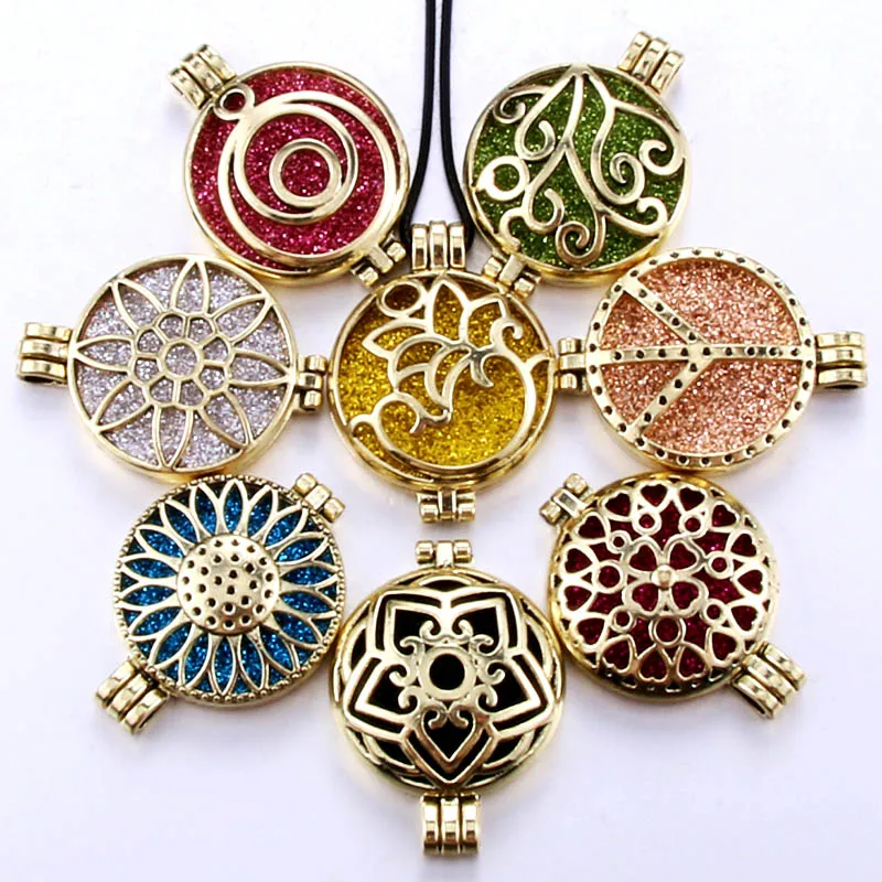 

Pattern shape Aroma Diffuser Necklace Rose Gold Lockets Pendant Perfume Essential Oil Aromatherapy Locket Necklace With Pads