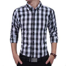 Бренд, модная мужская рубашка с длинными рукавами, популярная клетчатая рубашка, хлопковые мужские рубашки, облегающие мужские рубашки XXL GHKJ
