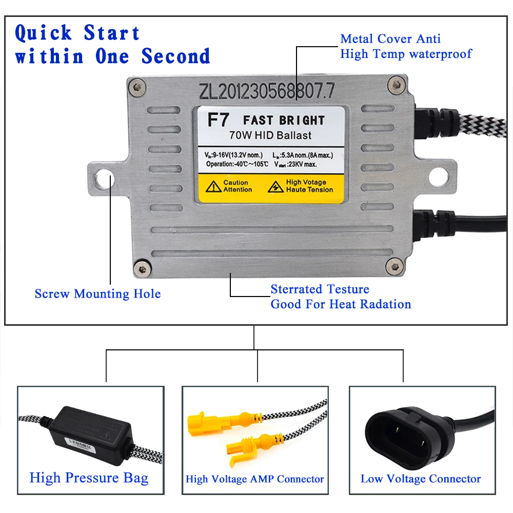 AC 70W DLT HID Ballast F7 Fast Bright Ballast Reactor For Car Headlight HID Conversion Kit Xenon H1 H7 H11 70W HID Slim Ballast (7)