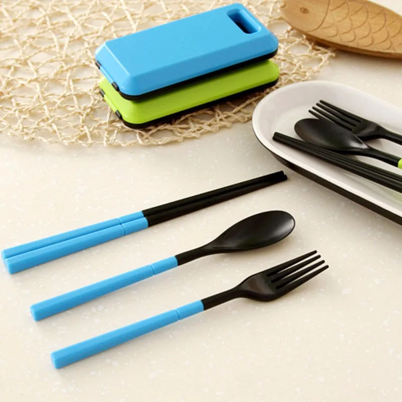 ISKYBOB 1 набор из трех предметов, походная посуда для пикника, складная ложка, вилка, палочки для еды, портативный пластиковый комплект предметов первой необходимости для пикника